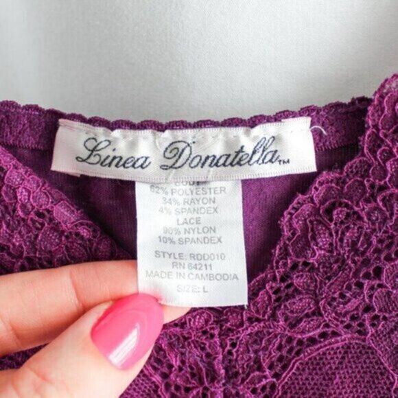 Linea Donatella Purple Babydoll Slip Dress Nightgown Chemise Lace Top Large - Picture 5 of 5